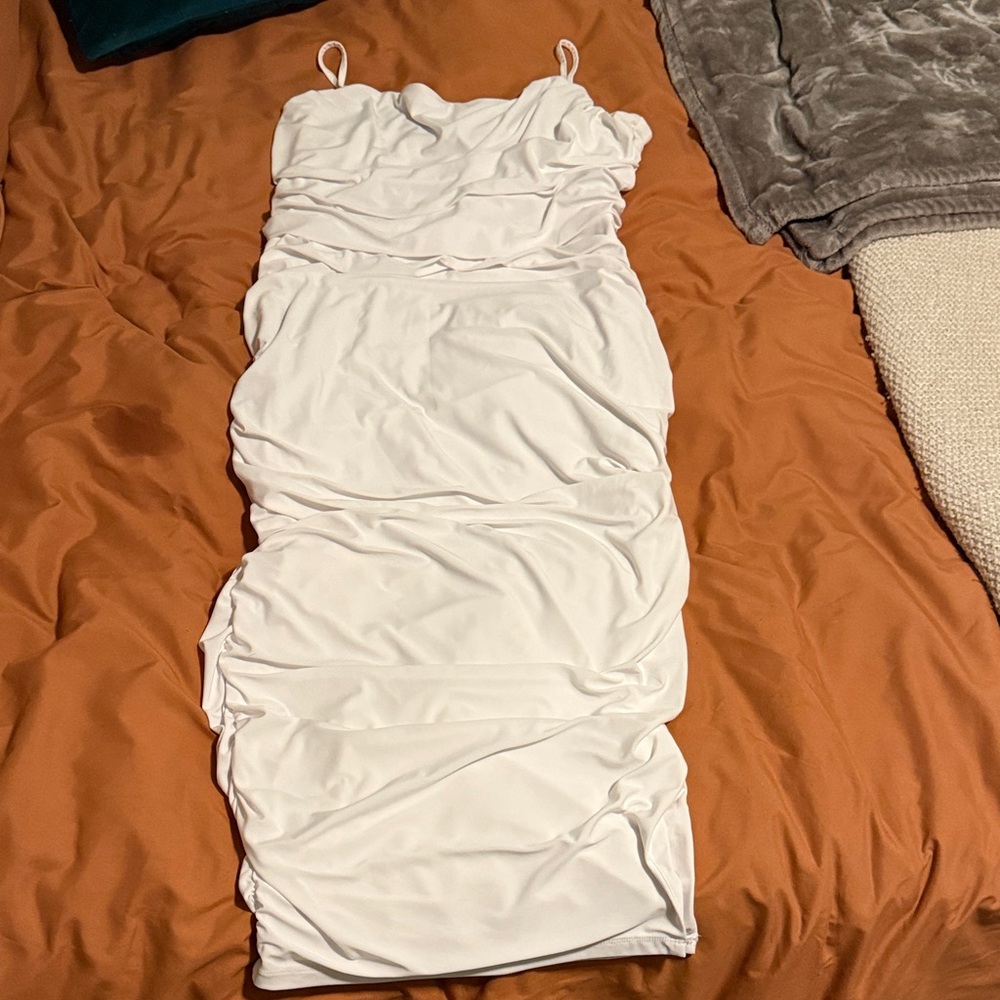 Express White Ruched Maxi Dress